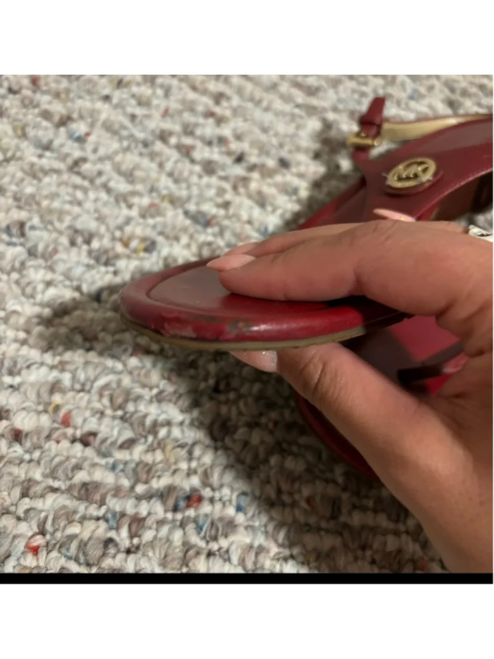 Michael Kors Burnt Red Ramona Leather Mini Wedge Sandals Sandals- Size 9.5
